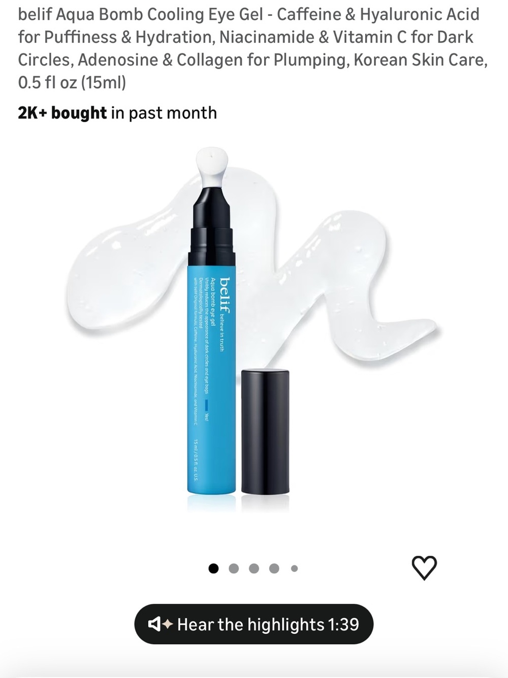 belif Aqua Bomb Cooling Eye Gel – Hydrating Blue Eye Cream